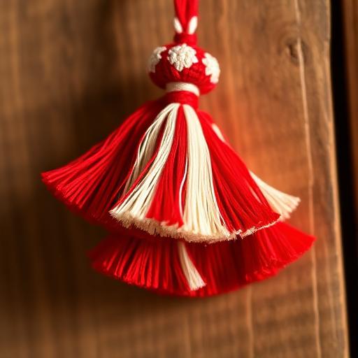 Traditional Bulgarian martenitsa red and white tassel